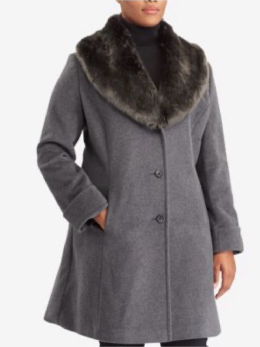 NWOT Women’s Lauren Ralph Lauren Faux-Fur Trim Grey Walker Coat size 12